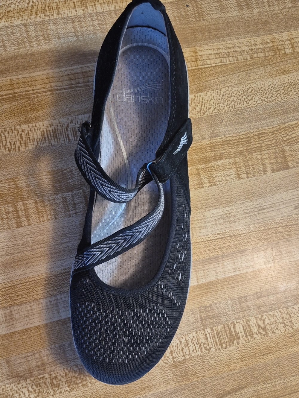 Dansko Black Knit Mary Jane with Patterned Cross Strap